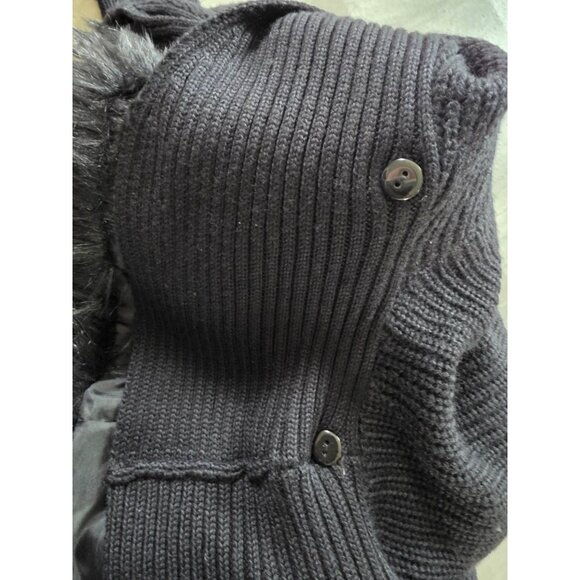 Guess Black Wool Blend Wrap Sweater Faux Fur Collar & Belted Waist Medium - Picture 5 of 9